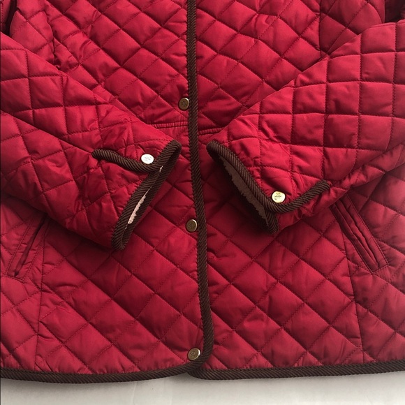 LAUREN RALPH LAUREN Burgundy Quilted Jacket faux Sherpa collar Size M - Picture 5 of 9